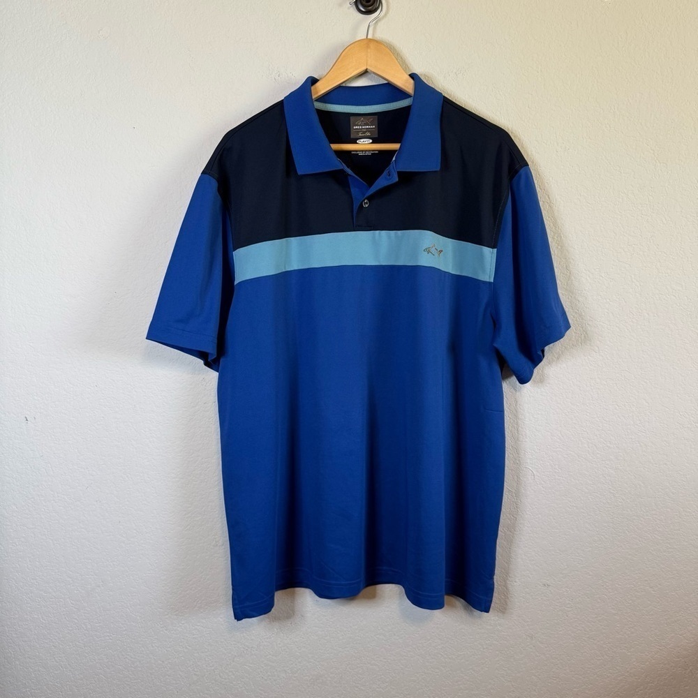 Greg Norman Play Dry Lightweight Blue Stripe Short Sleeve Polo Shirt Size XL